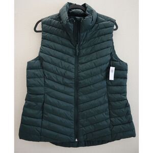 Old Navy Women's Sz L Forest Green Water-Resistant Narrow-Channel Puffer Vest